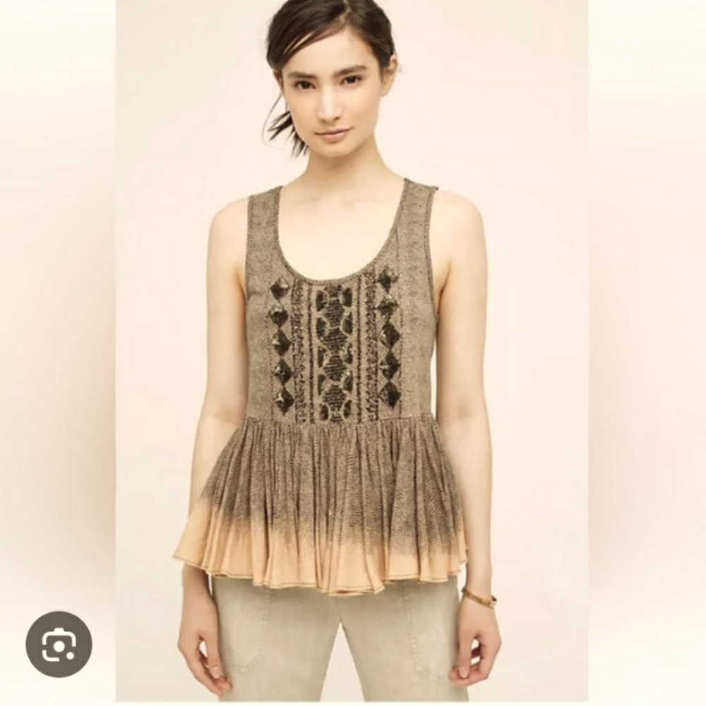 Anthropologie Women's Sleeveless Sequin Top Beige Black Akemi+Kin Swing Tank Med